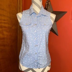 Blue Button Down Heart Top
